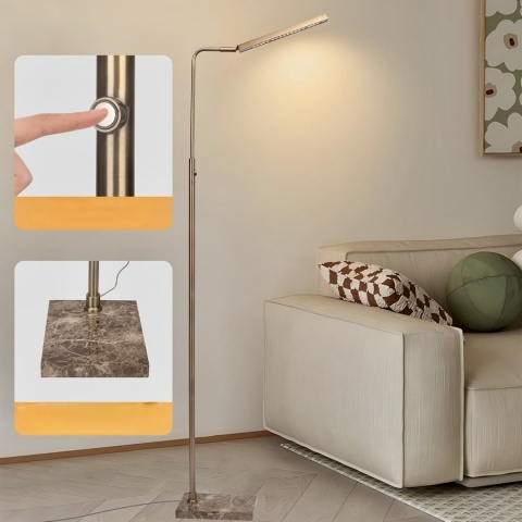 NOWOCZESNA LAMPA PODŁOGOWA LED Z FUNKCJĄ ŚCIEMNIANIA I MARMUROWĄ PODSTAWĄ