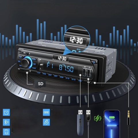 RADIO SAMOCHODOWE BLUETOOTH RADIOODTWARZACZ PILOT MP3 USB AUX FM R2207 1DIN