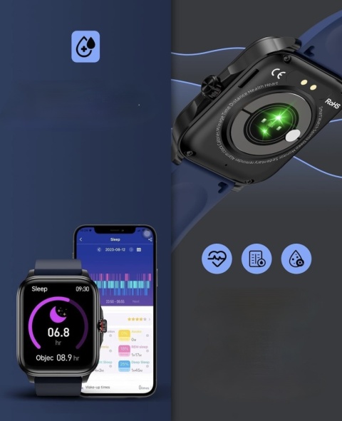 SOUYIE SMARTWATCH 1,91 CALOWY HD BLUETOOTH WODOODPORNY IP67 CZARNY PORZĄDNY