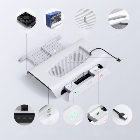 STACJA CHŁODZĄCA KIWIHOME DO AKCESORIÓW PS5 RGB ZE STACJĄ ŁADOWANIA PADÓW