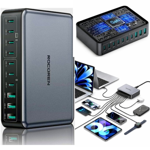 Stacja Ładująca Ładowarka Rocoren 480W 10-Portowa GaN Do Laptopów QC4.0 PPS