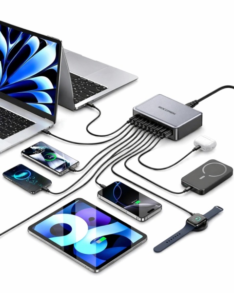 Stacja Ładująca Ładowarka Rocoren 480W 10-Portowa GaN Do Laptopów QC4.0 PPS