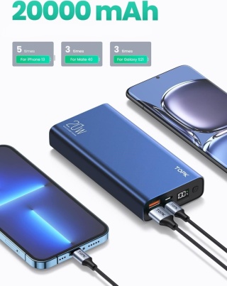 TOPK POWERBANK 20000MAH SZYBKA PRZENOŚNA ŁADOWARKA USB C 20W LED WYŚWIETLACZ