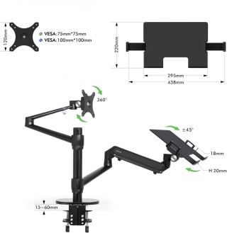 VIOZON UCHWYT NA MONITOR I LAPTOP 2W1 REGULOWANY PODWÓJNY STOJAK NA BIURKO