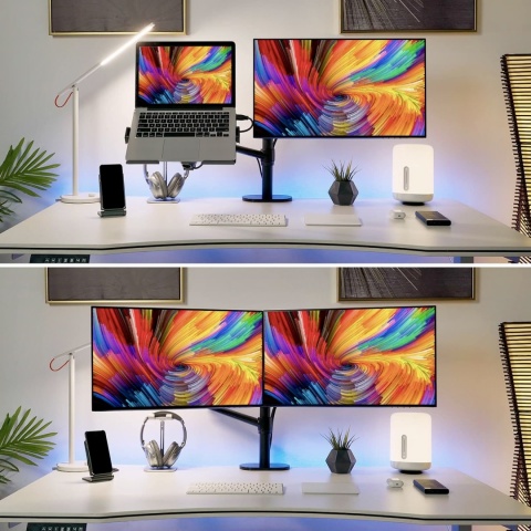 VIOZON UCHWYT NA MONITOR I LAPTOP 2W1 REGULOWANY PODWÓJNY STOJAK NA BIURKO