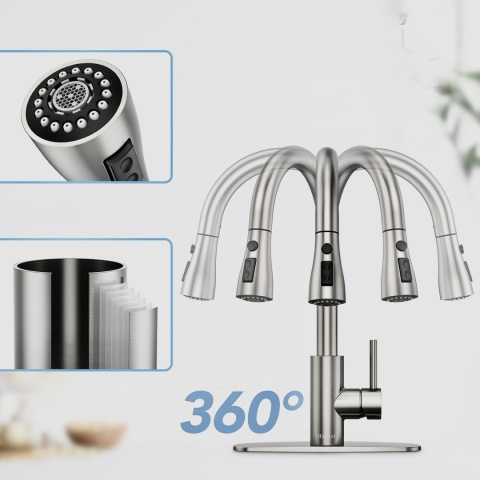 BATERIA KUCHENNA WYCIĄGANA WYLEWKA INOX ELASTYCZNA KRAN OBROTOWA