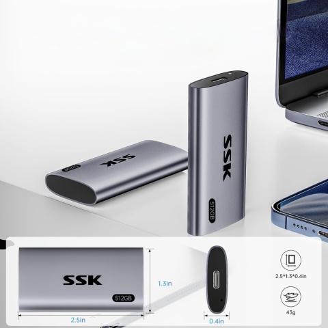 Dysk SSD Zewnętrzny SSK SD450 512 GB USB-C USB 3.2 Gen2 550 MB/s
