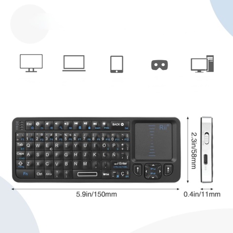 Klawiatura Mini Bluetooth Rii K06 2,4 GHz Touchpad Podświetlana