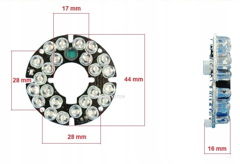 OŚWIETLACZ IR 24 LED REFLEKTOR PODCZERWIENI 44 mm Rozmiar soczewki Pozostałe